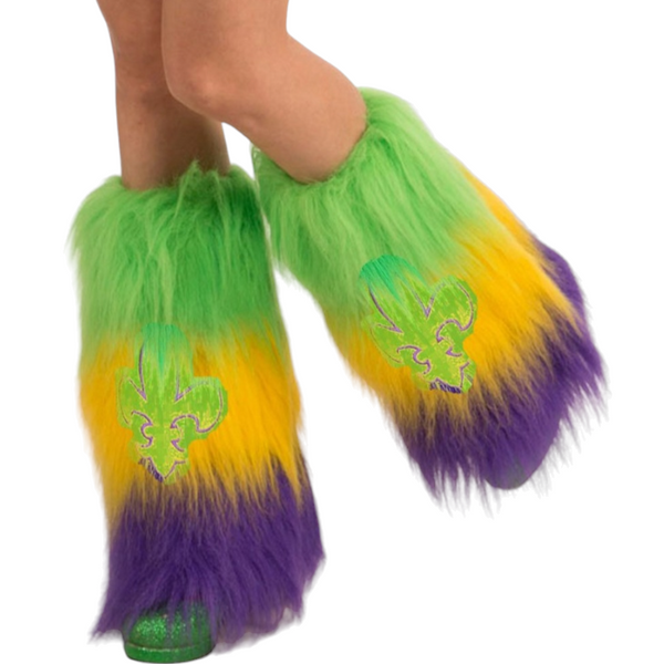Mardi Gras fur leg warmers w/fleur de lis Fleur de Kim