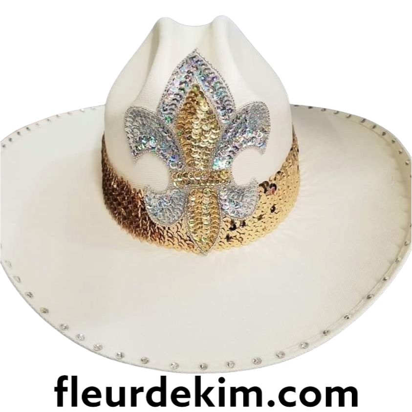 **limited** Cowboy hat (off white) with sequin fleur de lis and bling