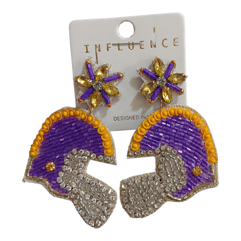 Purple & gold helmet earrings