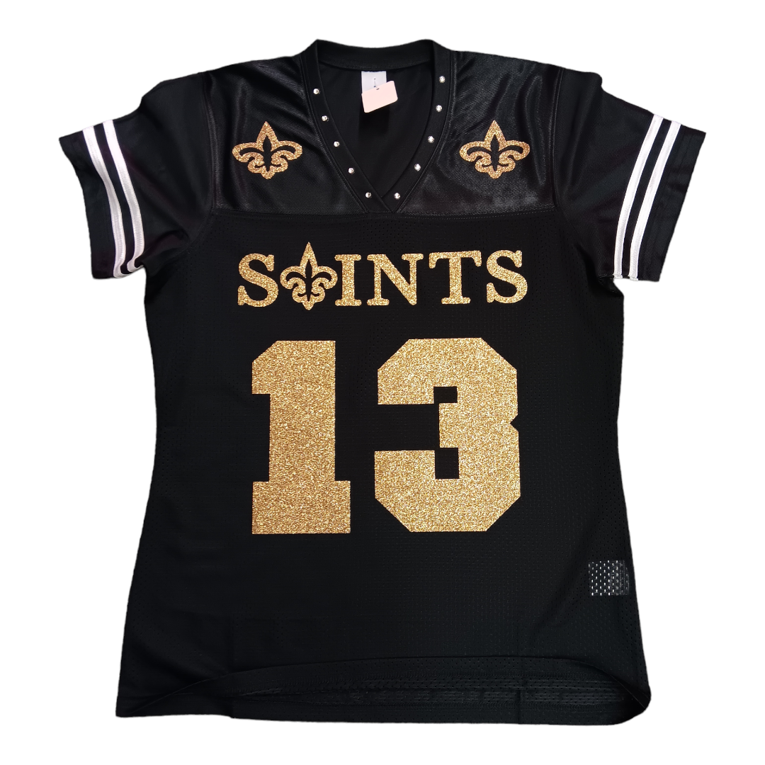 #13  sparkly bling jersey w/striped sleeves