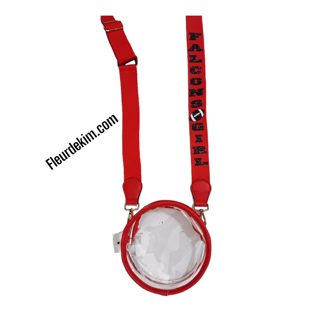 Falcons Girl small round clear red crossbody bag with straps