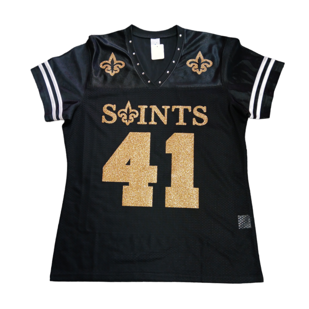 #41 bling jersey w/striped sleeves (order a size up)