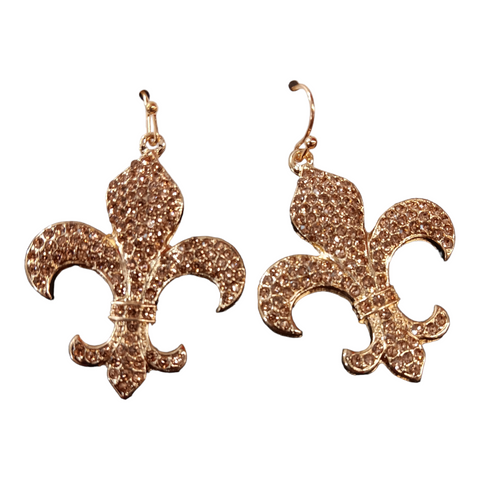 bling fleur de lis (somewhat rose gold) earrings XL