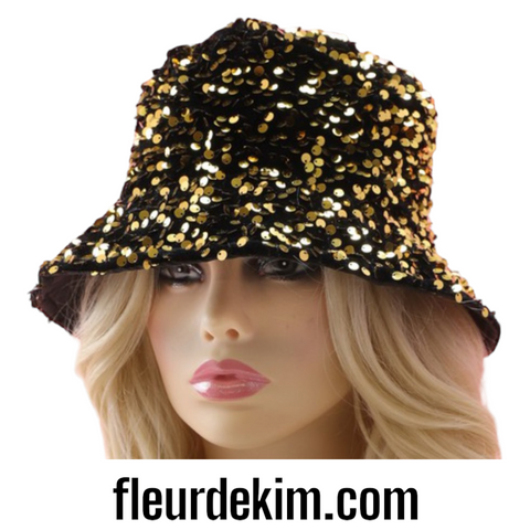 Black n gold Sequin bucket hat