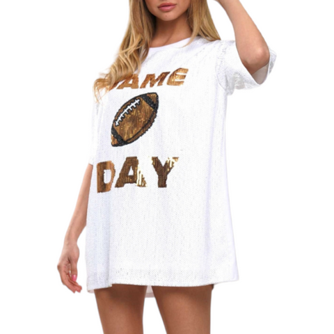 White game day sequin dress (sequin front only)