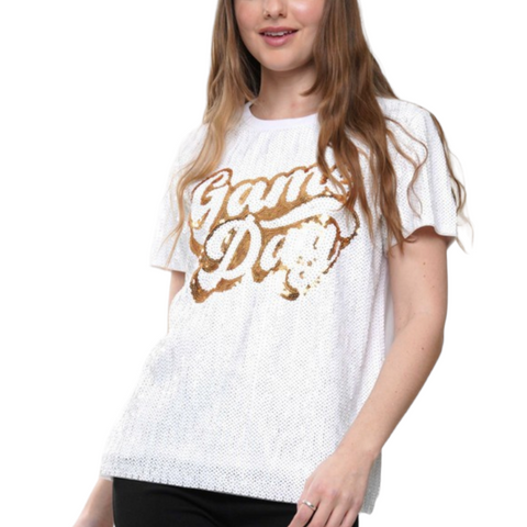 Game Day white sequin shirt