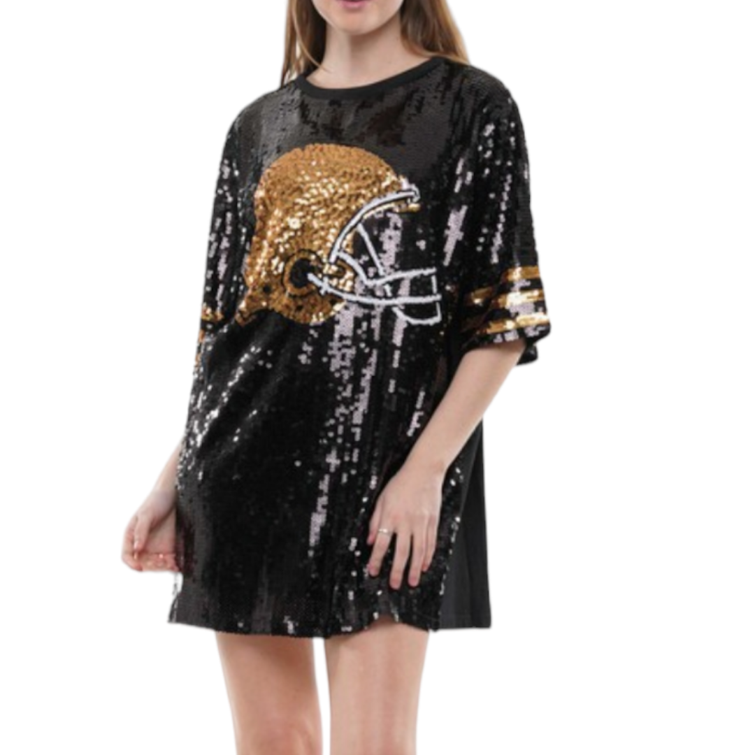 Black n gold helmet sequin dress (sequin front only)