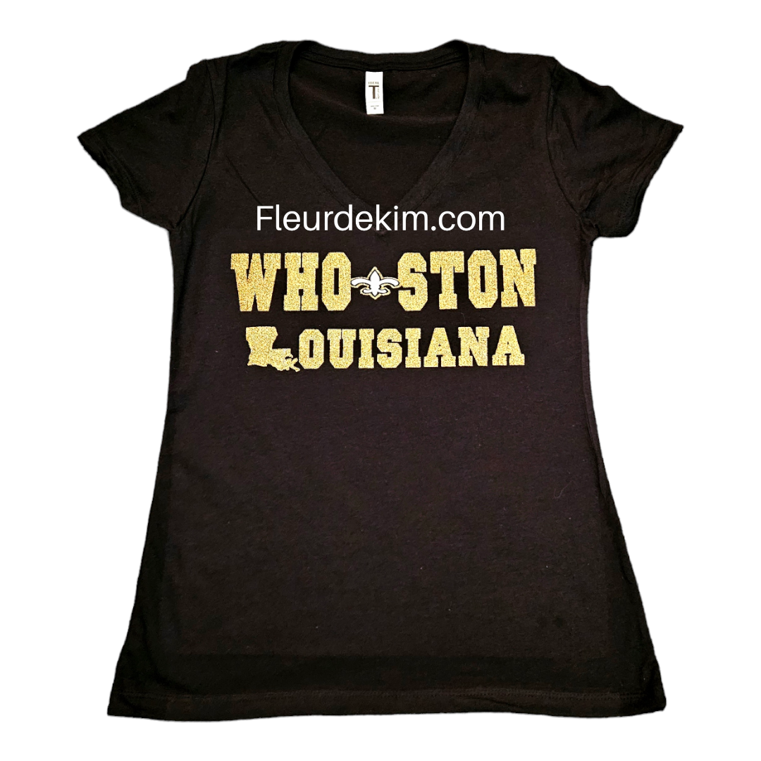 "WHO-STON" vneck glitter