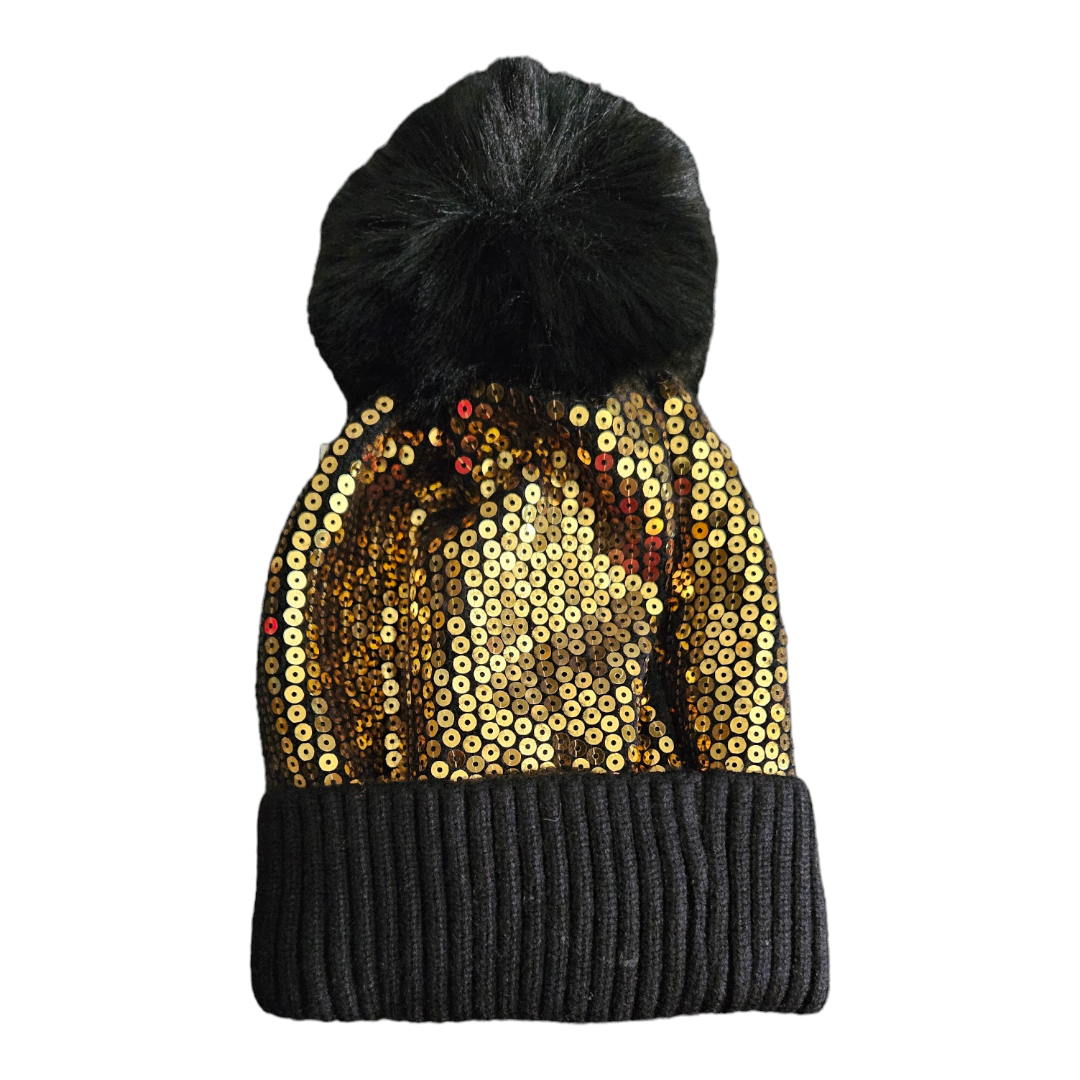 Sequin beanie with puff