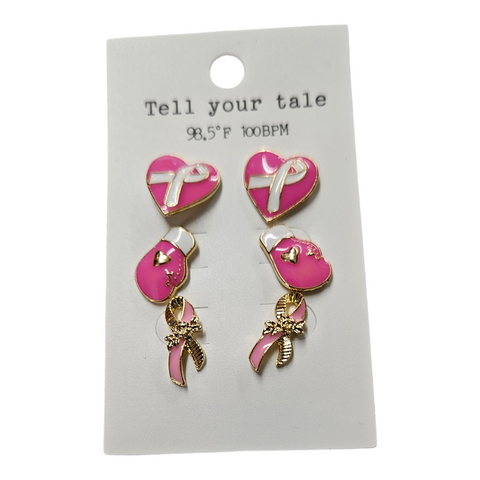 Pink ribbon earring set