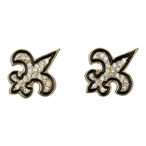 Fleur de lis post earrings rhinestone bl/gd