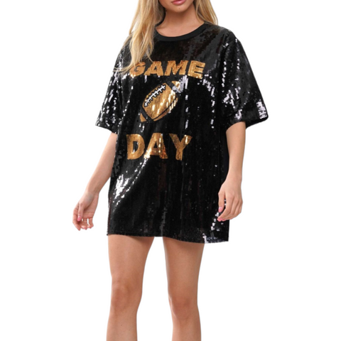 Black game day sequin dress (sequin front only)
