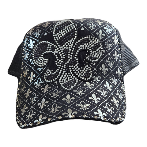 Black n silver fleur de lis cap