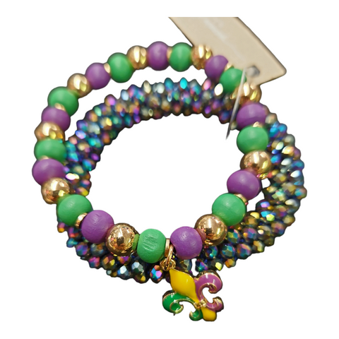 Mardi Gras fleur de lis  stacked bracelet