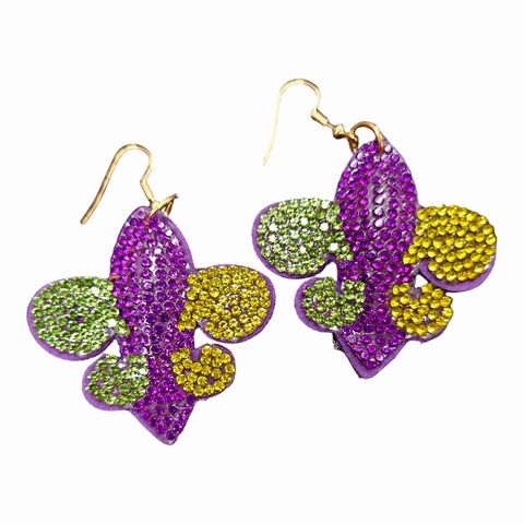 Mardi Gras puffy bling earrings