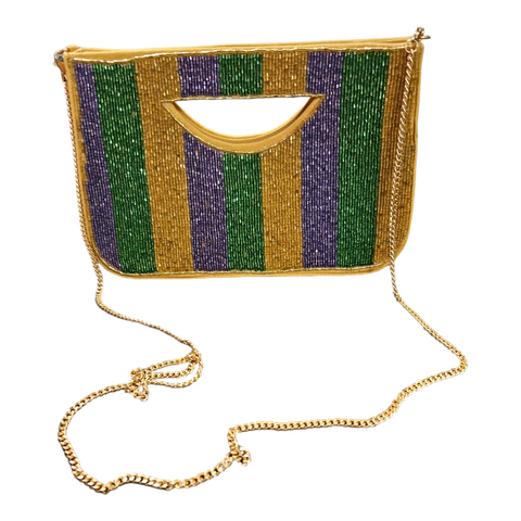 Mardi Gras seed bead bag