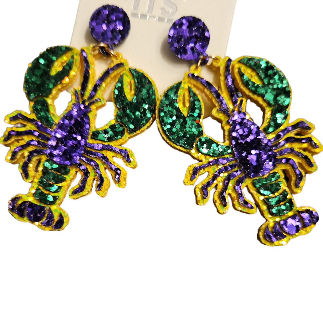 Crawfish Mardi Gras earrings