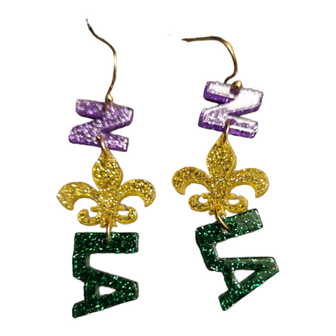 Acrylic Mardi Gras earrings