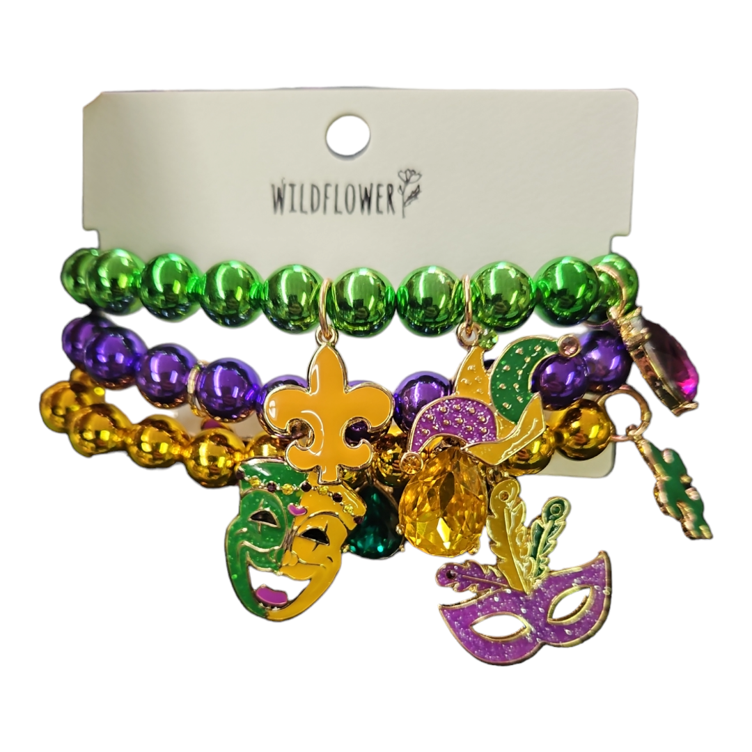 Stacked Mardi Gras charm bracelet