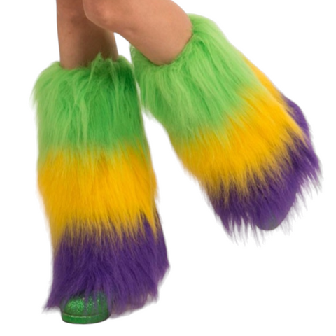 Mardi Gras fur leg warmers