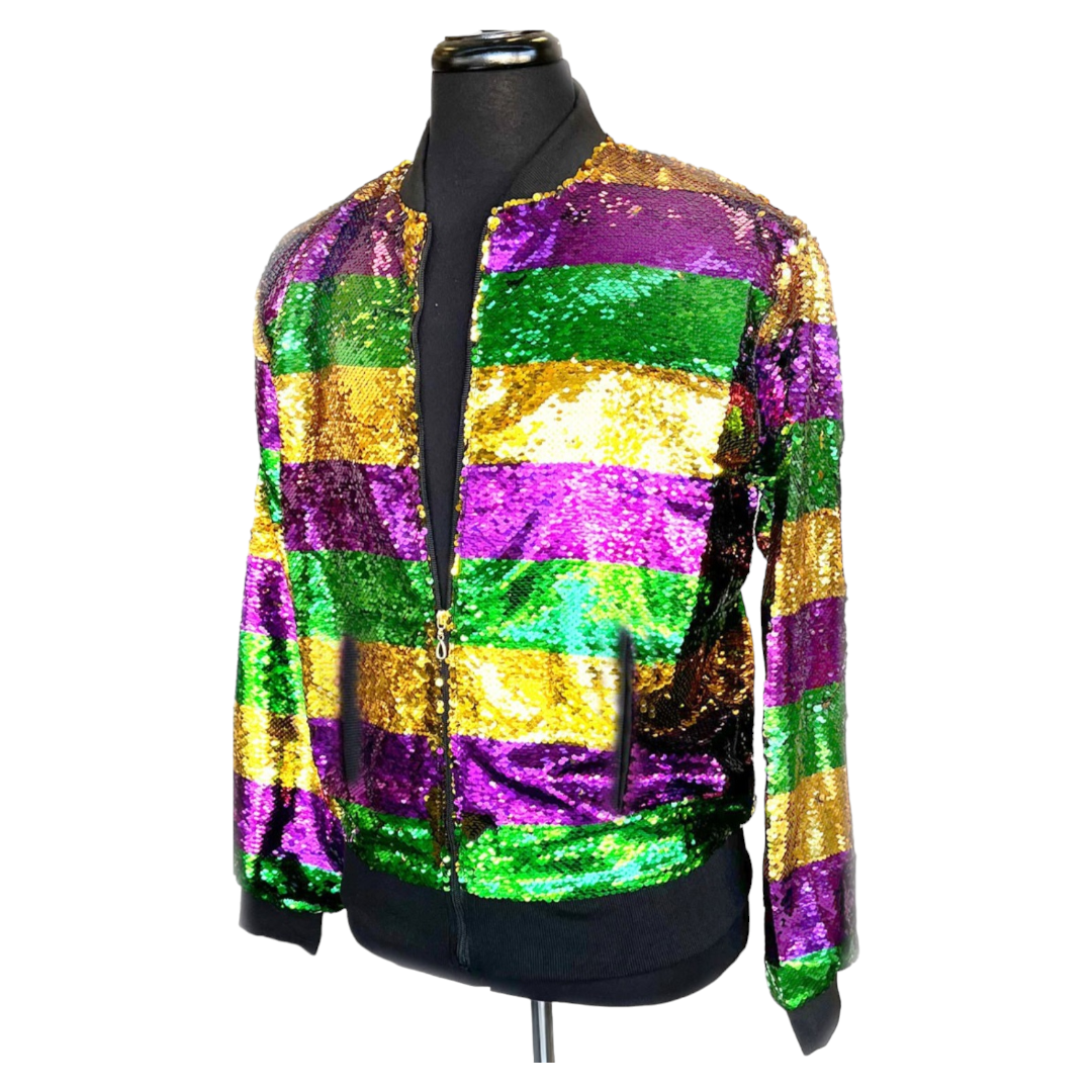 Sequin Mardi Gras jacket w/pockets