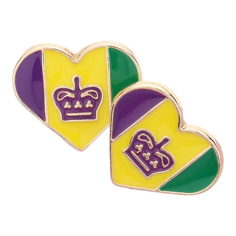 Mardi Gras heart earrings