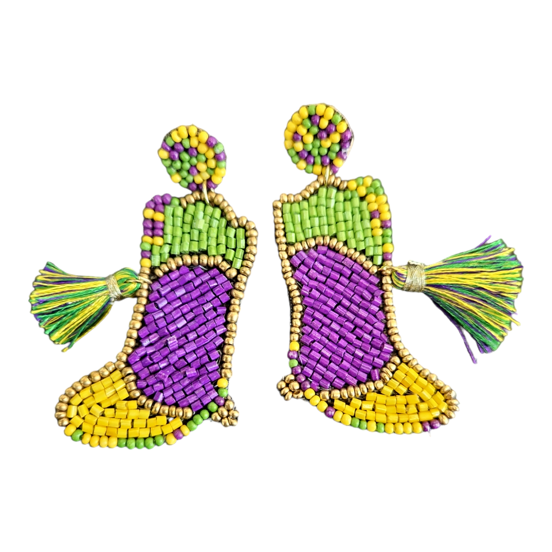 Boot with tassel Mardi Gras earrings