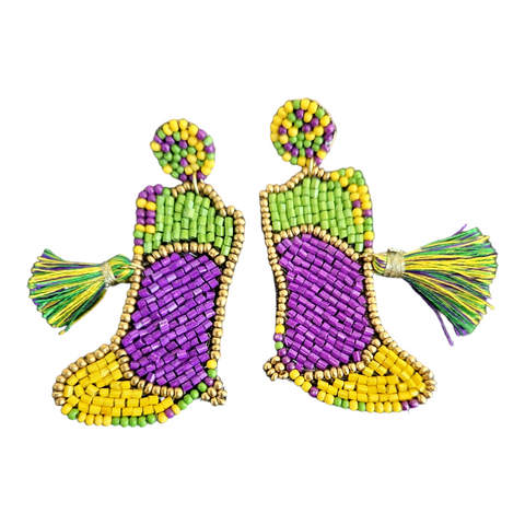 Boot with tassel Mardi Gras earrings