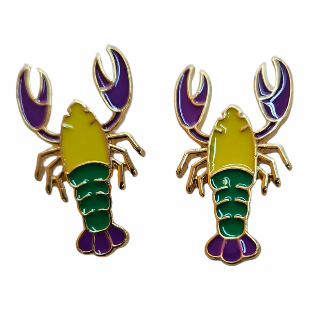 Mardi Gras crawfish earrings