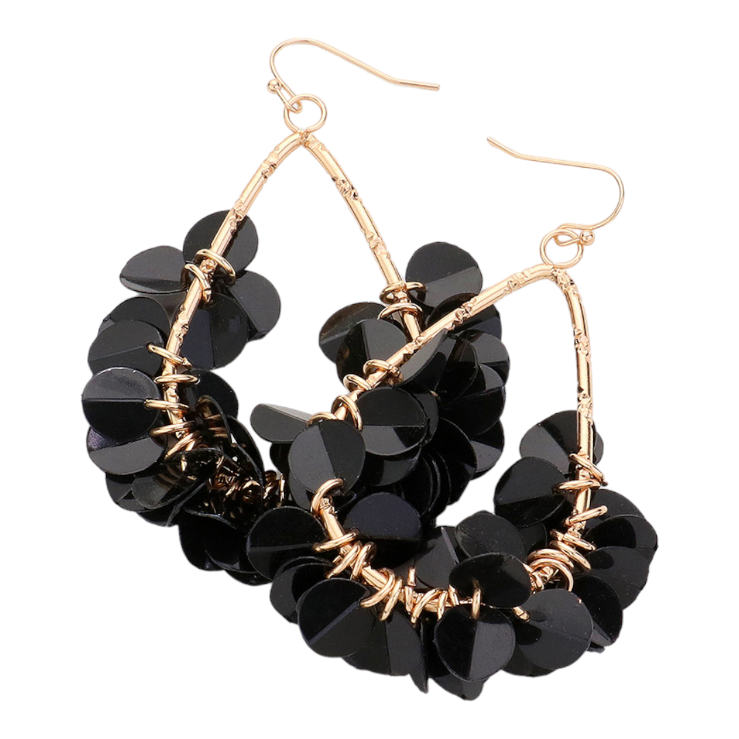 Black sequin and gold earrings