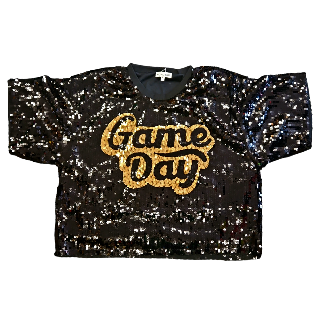 OVERSIZED bl/gd sequin Game Day crop