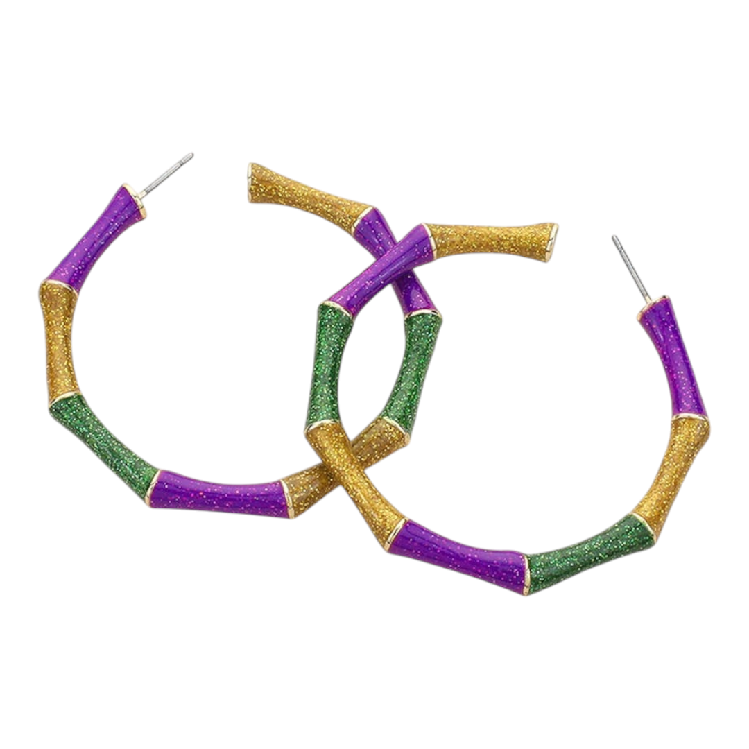 Mardi Gras bamboo hoop earrings