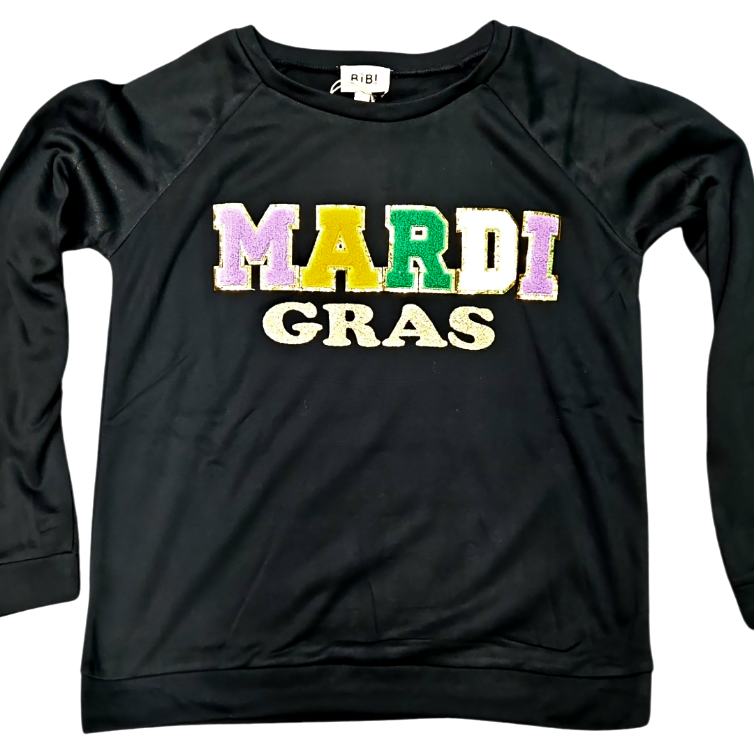 Mardi Gras patch sweatshirt black