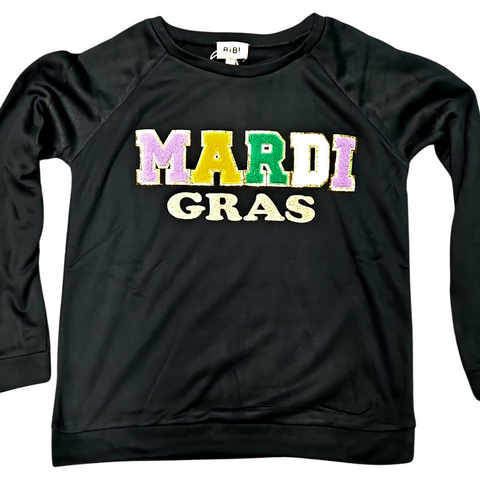 Mardi Gras patch sweatshirt black