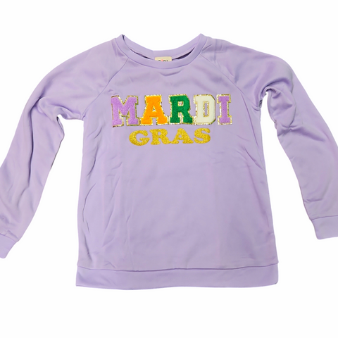 Mardi Gras patch sweatshirt light purple