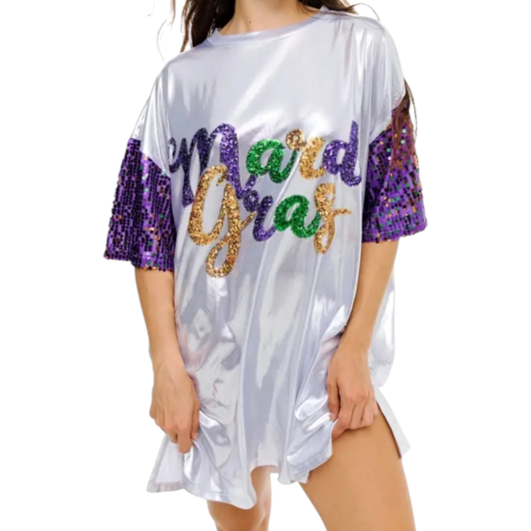 Mardi Gras shimmer & sequin dress (oversized) Fleur de Kim Mardi Gras shimmer & sequin dress (oversized) Fleur de Kim