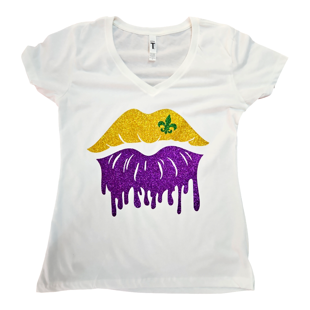 Mardi Gras fleur lips white