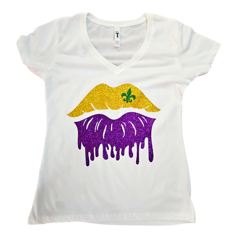 Mardi Gras fleur lips white