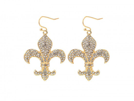 bling fleur de lis earrings XL