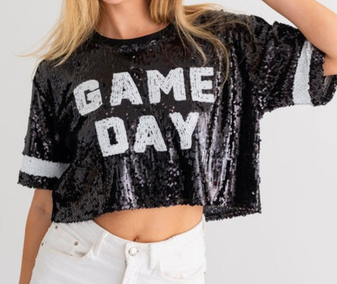 Game Day sequin crop black/white