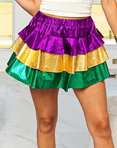 Metallic ruffled Mardi Gras skirt