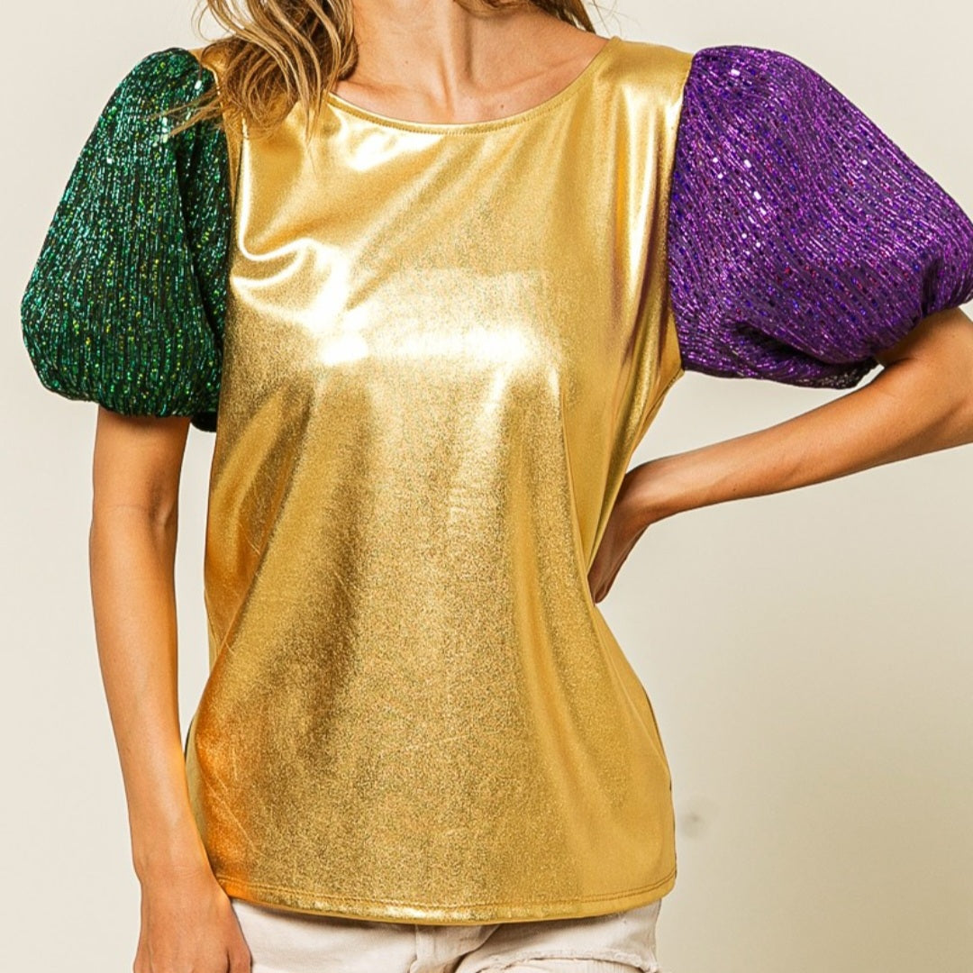 Gold foil Mardi Gras shirt