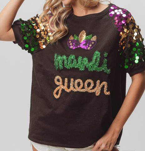 Mardi Queen shirt with big sequins (runs very big)
