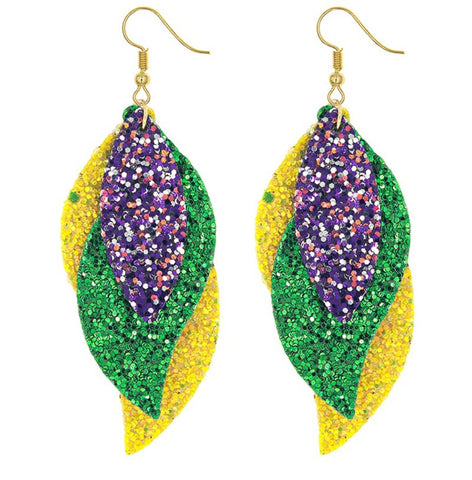 Glitter Mardi Gras earrings