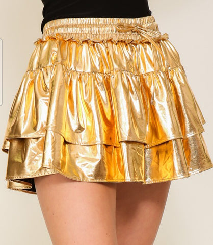Metallic ruffled skirt gold