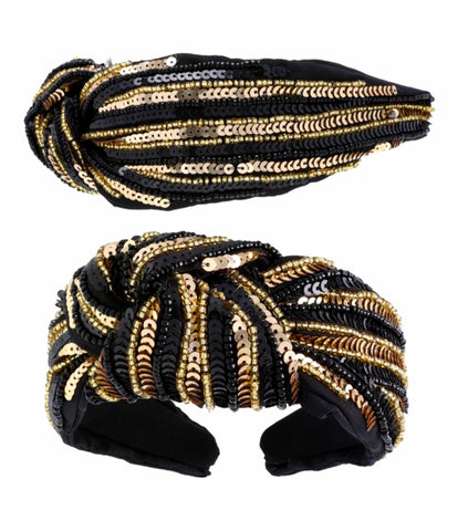 Black n gold knot sequin headband