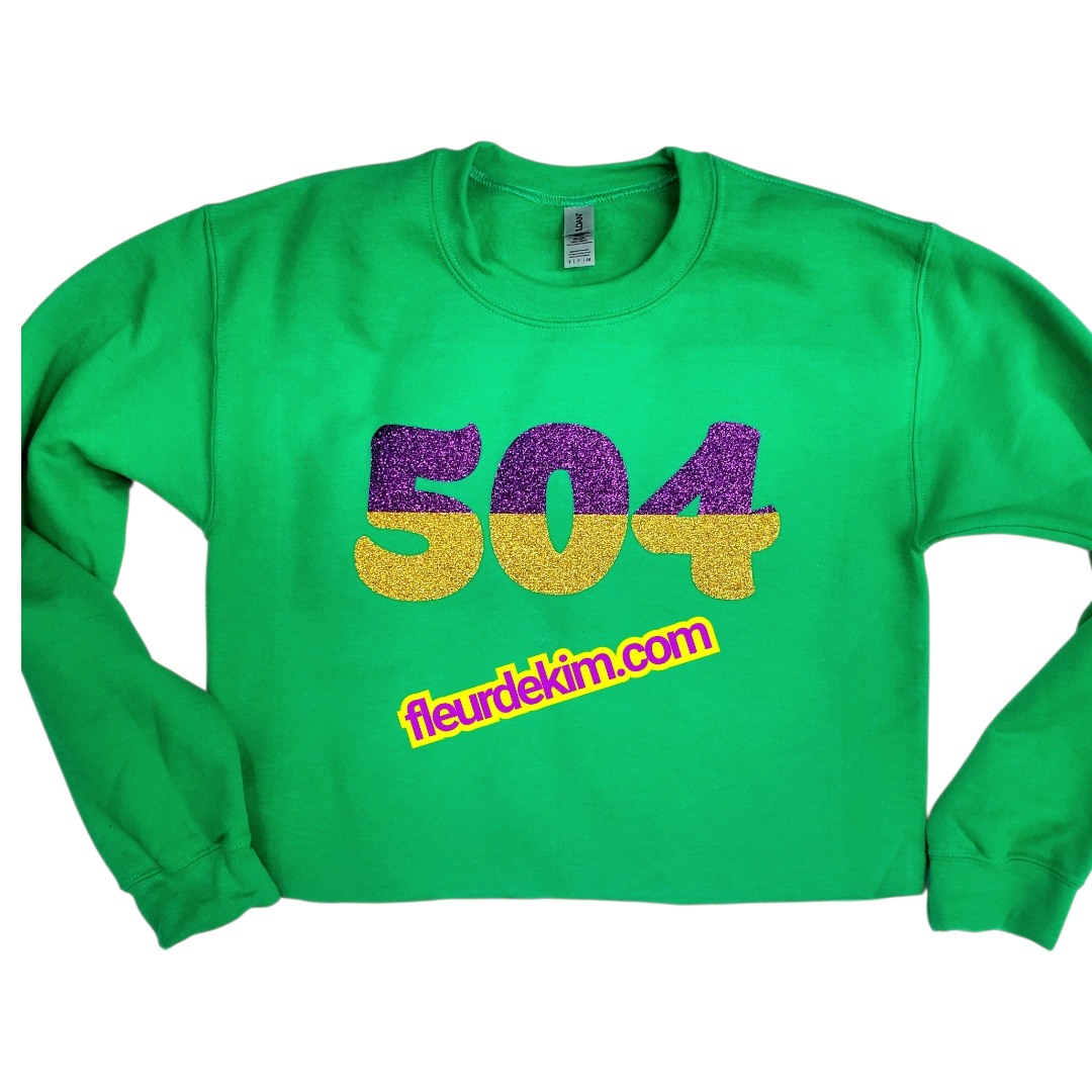 504 Mardi Gras oversized fleece crop top green