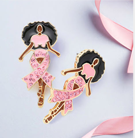 Pink ribbon lady earrings