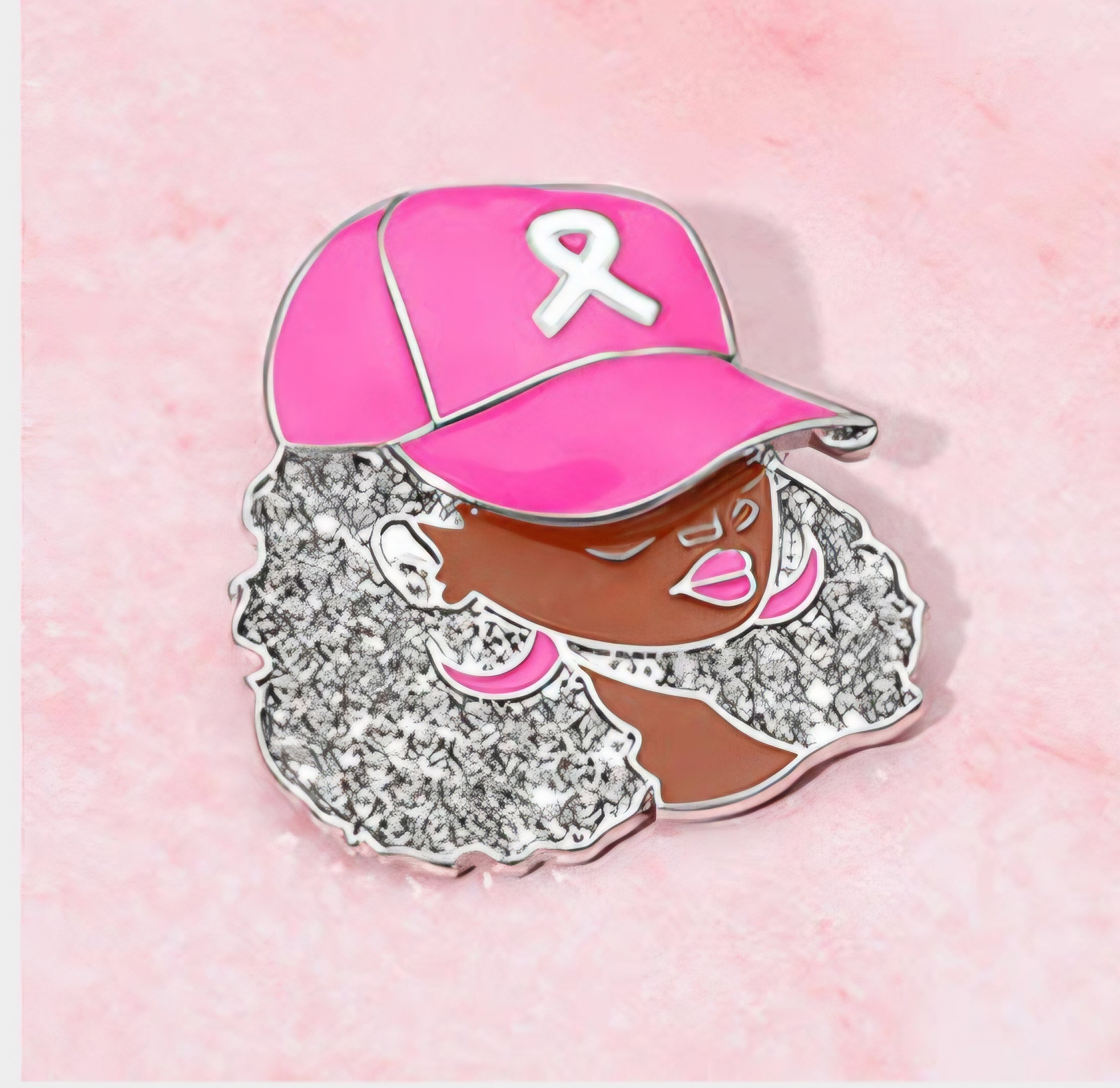 Pink ribbon lady brooch
