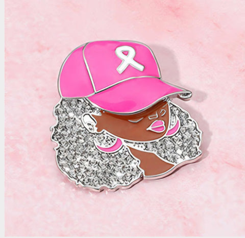 Pink ribbon lady brooch